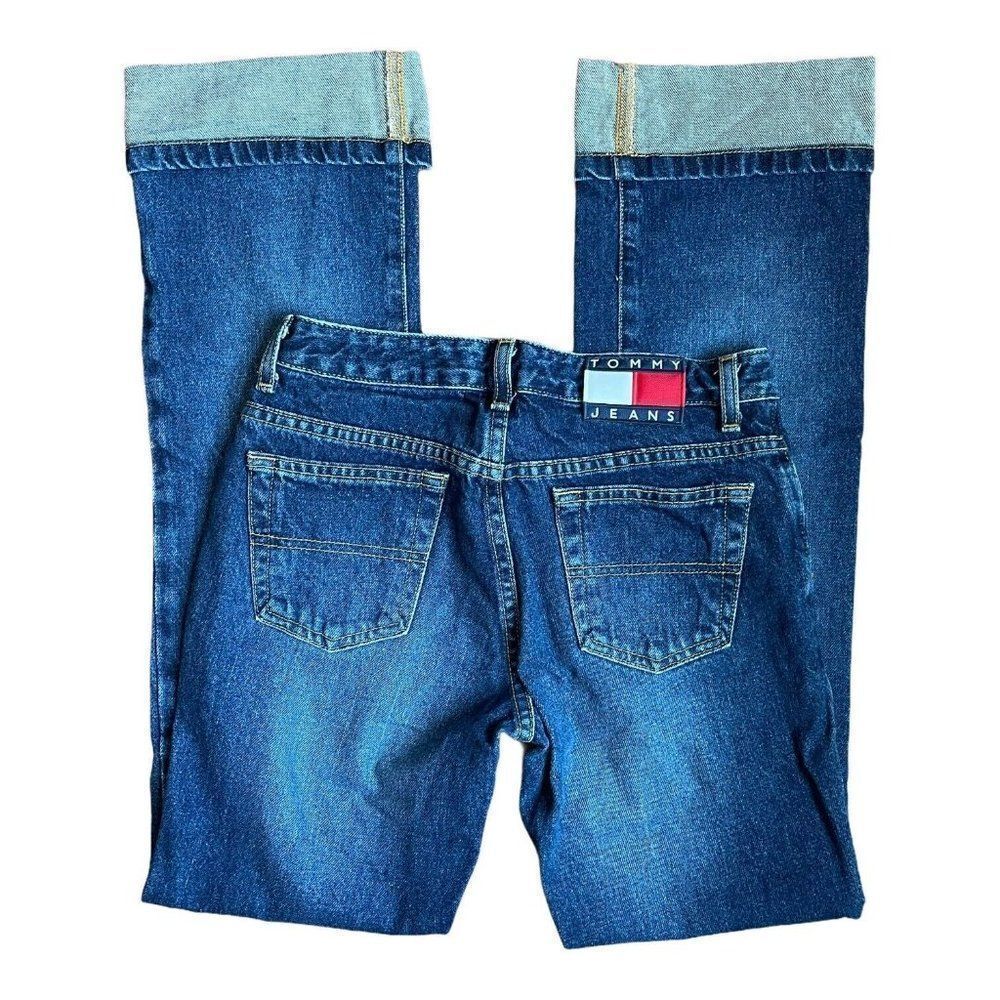 Tommy Hilfiger Jeans  Womens Size 1 Flag Logo Cuff Roller Jean Dark 27 x 30.5 - Picture 2 of 12